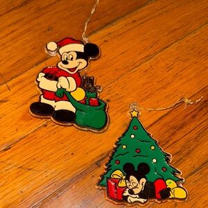 Pair of Disney Mickey Mouse Festive Vintage Ornaments